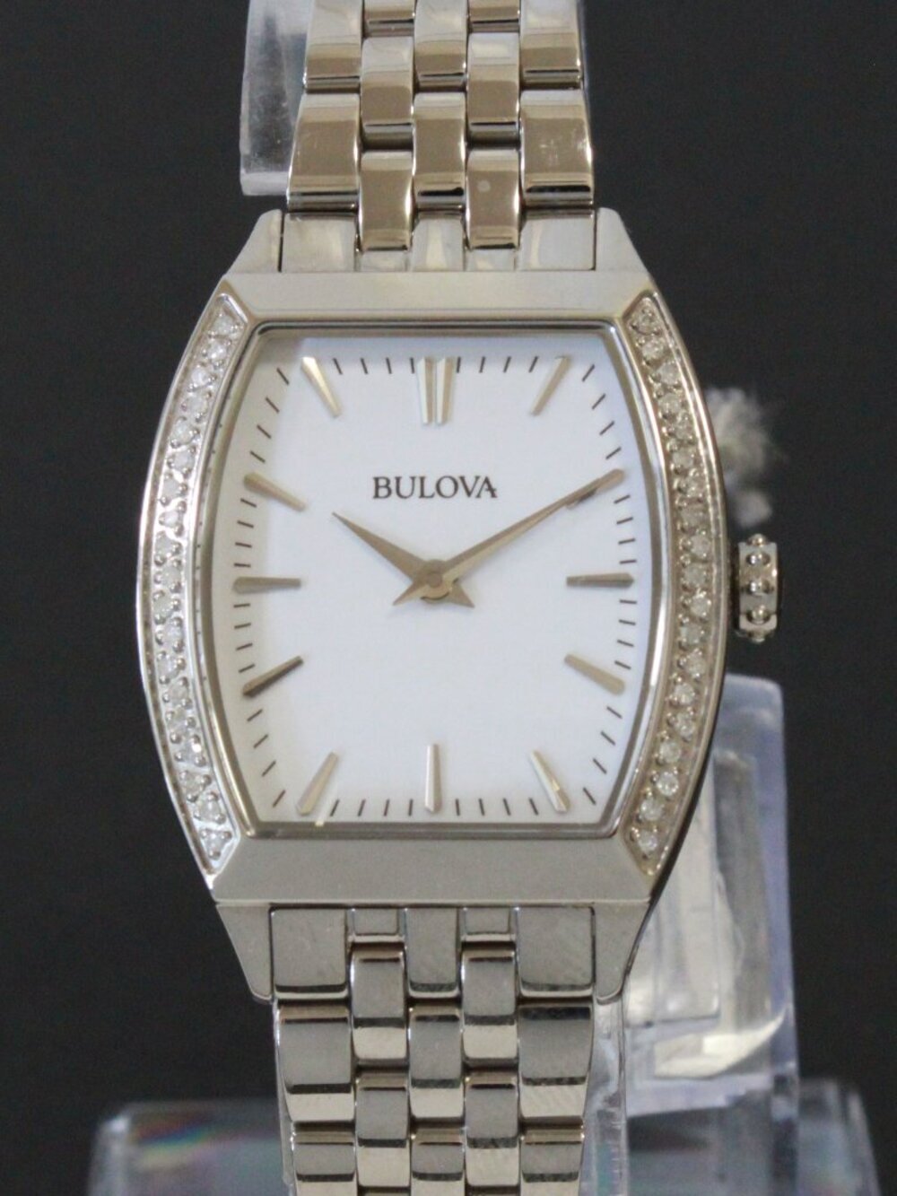 Bulova Ladies Diamond Accent Quartz Watch Diamond Embedded Bezel 26mm - Picture 6 of 13